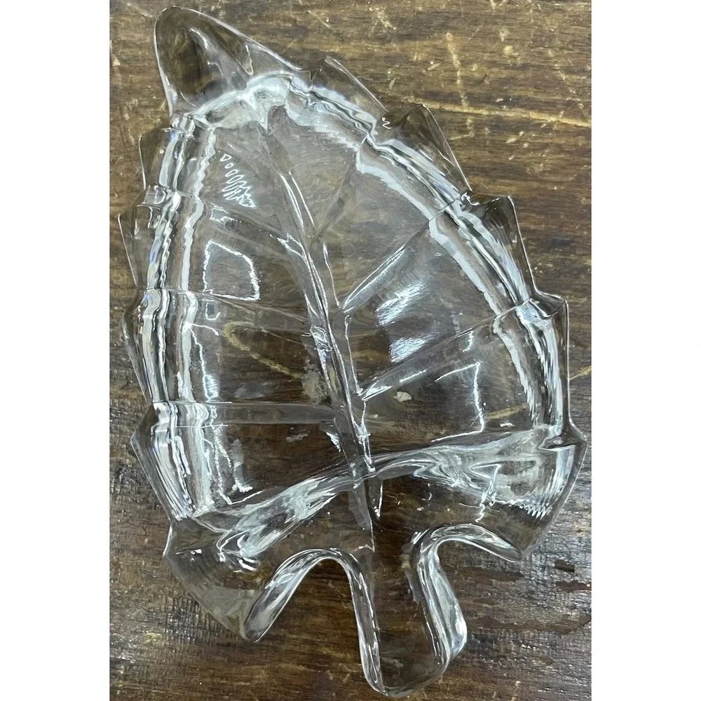 Glass Leaf‎ Dish Clear Trinket Jewelry Holder Vintage Small Decor